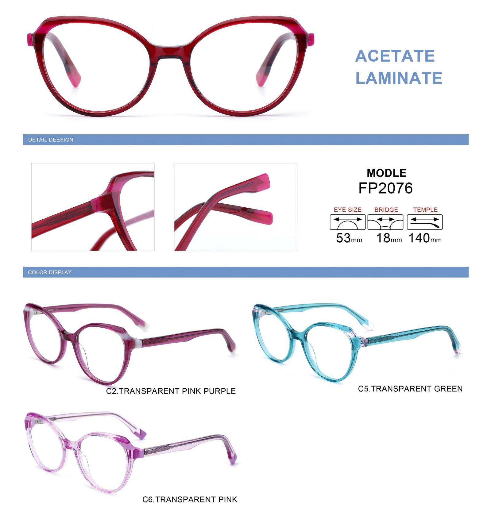 Mariposa monturas de acetato laminadas de nuevo diseño para mujer MOQ 12pcs/color