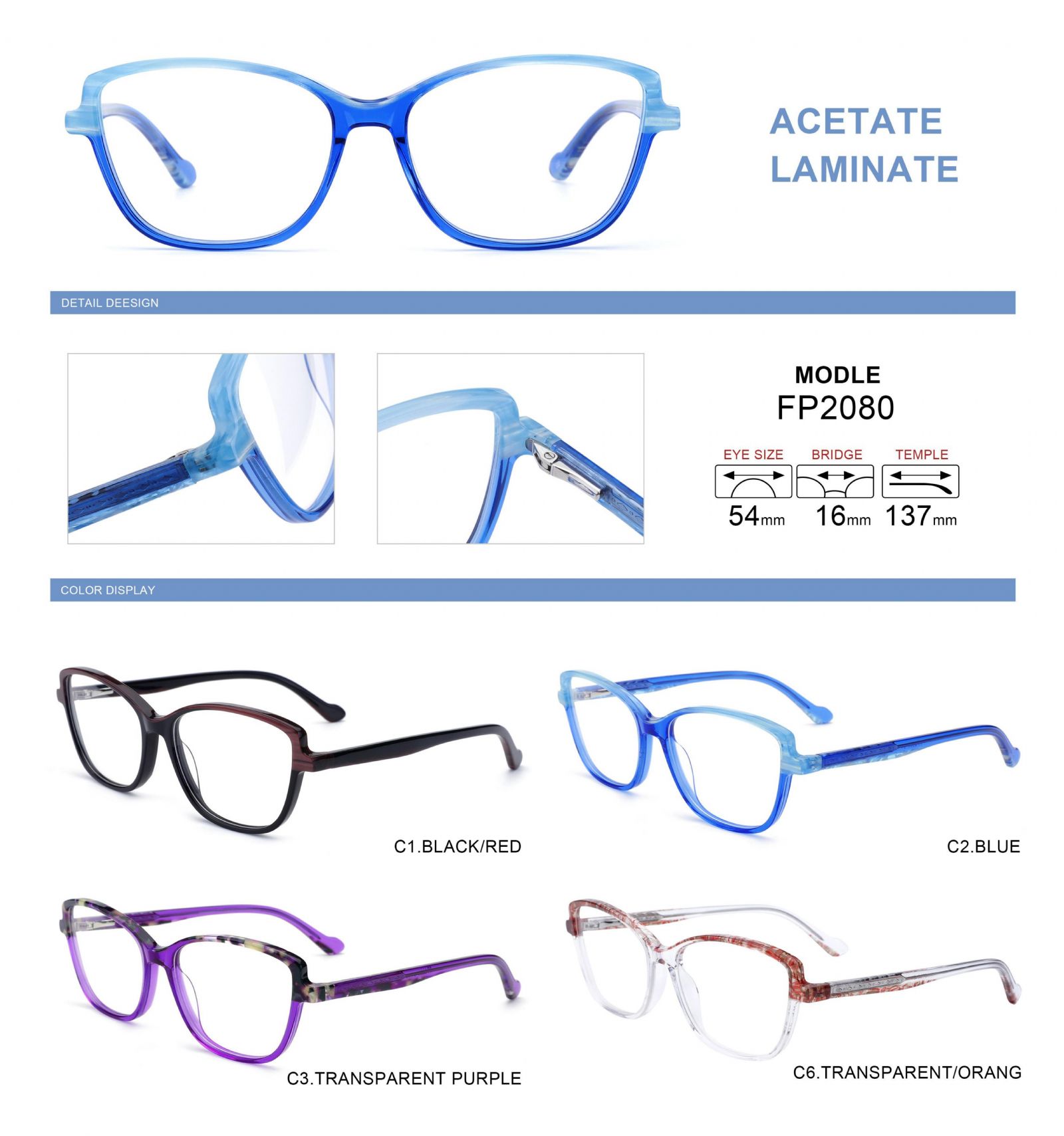 Acetate optical eyewear with spring hinge